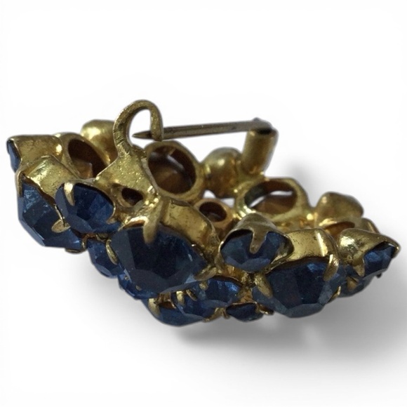 Vintage Gold-tone Signed Czechoslovakia Blue Rhinestone Brooch • Prong‑Set - Picture 9 of 13